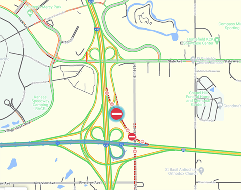 A graphic showing camps closures at I-70 and I-435 in Kansas City, Kansas