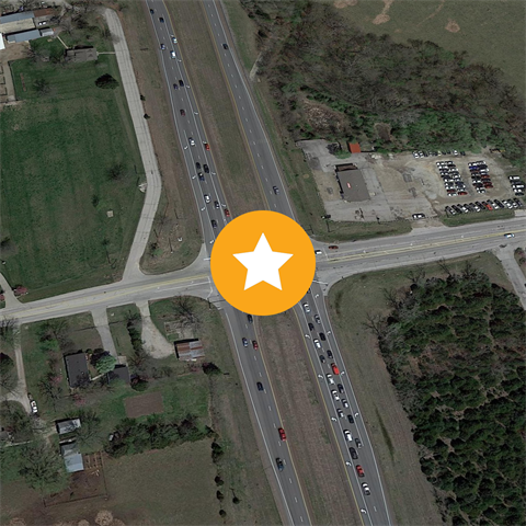 An overhead view of the intersection of K7 and Parallel Parkway in Bonner Springs, Kansas