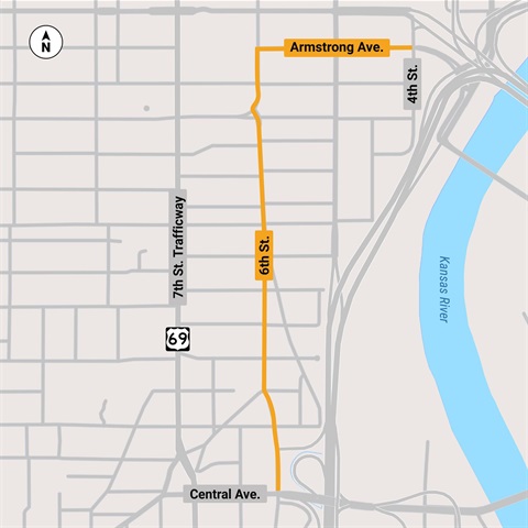 A graphic showing the location of the 6th & Armstrong Corridor improvements on a map